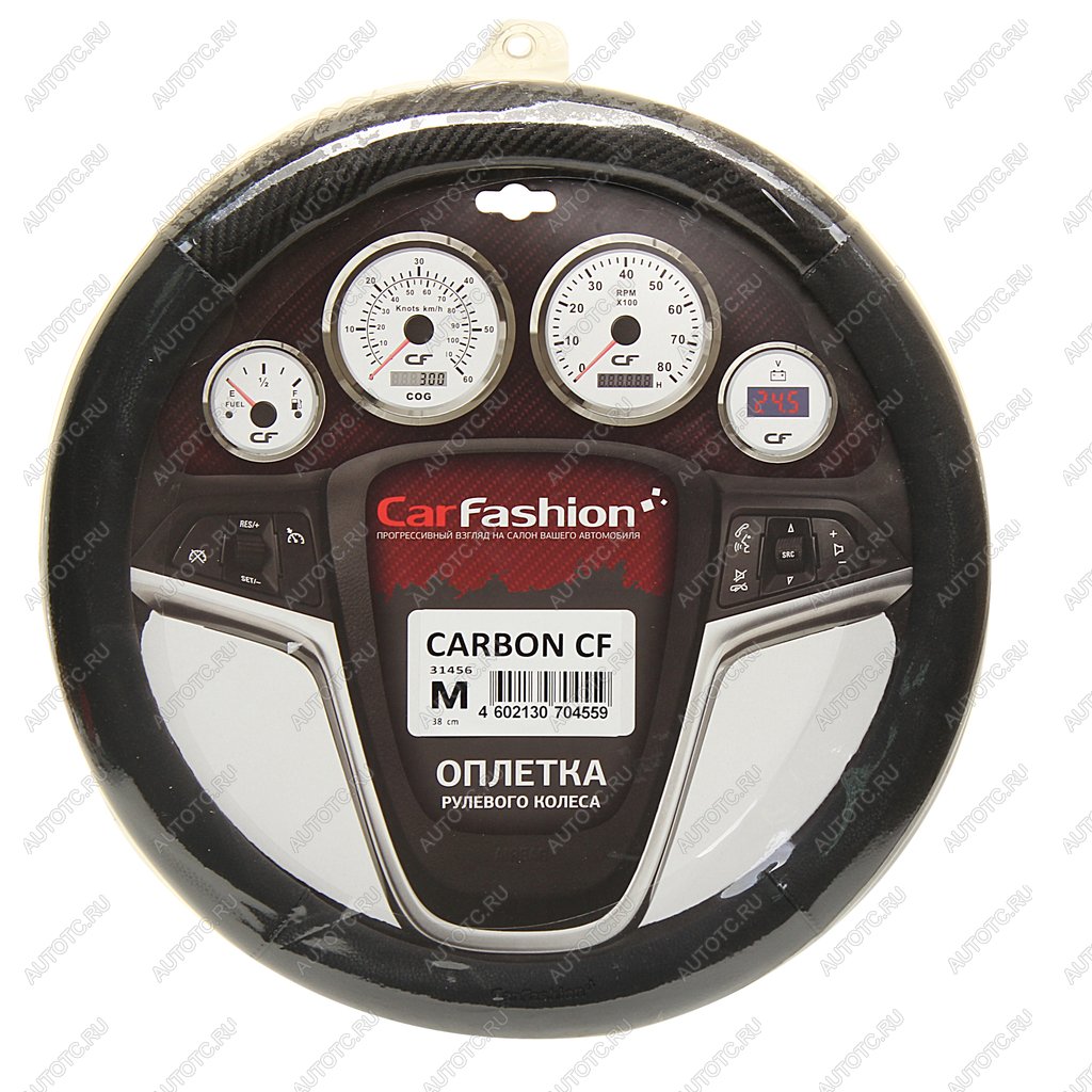 499 р. Оплетка руля (М) 37-39см черная экокожа Carbon cf CARFASHION CARFASHION 31456  с доставкой в г. Пермь