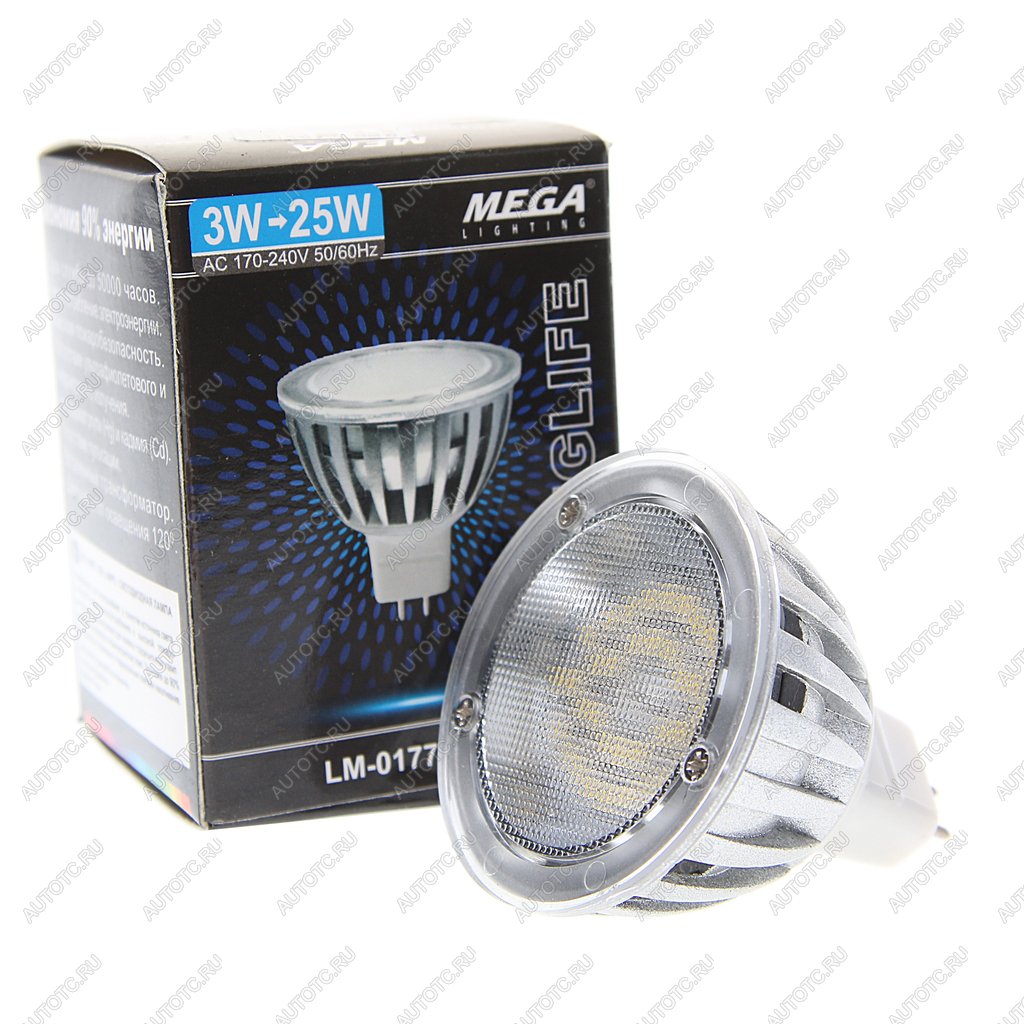 44 р. Лампа светодиодная MR16 3W(30W) 220V теплый MEGA LIGHTING MEGA LIGHTING lm-0177ww-mr16  с доставкой в г. Пермь