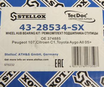 4 199 р. Подшипник ступицы PEUGEOT 107 (05-) CITROEN C1 (05-14) задней STELLOX STELLOX 4328534sx  с доставкой в г. Пермь. Увеличить фотографию 3