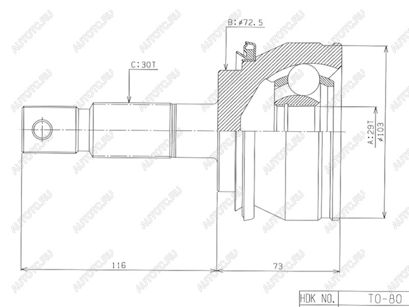 5 899 р. Шрус наружный TOYOTA HILUX 05- FORTUNER 05- HDK TO-080  с доставкой в г. Пермь
