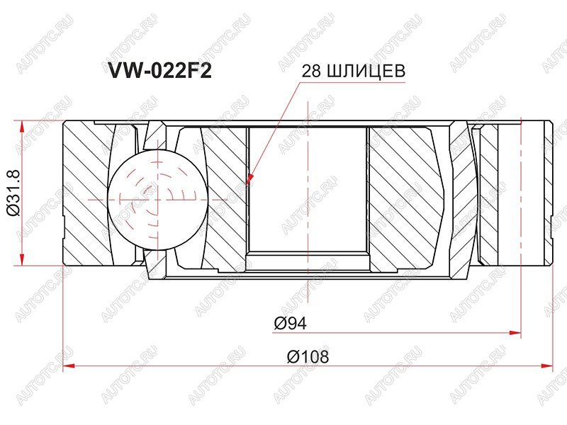 1 979 р. Шрус внутренний VOLKSWAGEN TRANSPORTER T4T5 1,9D-2,8 90-15 SAT VW-022F2  с доставкой в г. Пермь