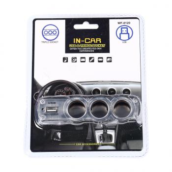 184 р. Разветвитель прикуривателя 3-х гнездовой 12-24V 1USB IN-CAR IN-CAR no.wf-0120  с доставкой в г. Пермь. Увеличить фотографию 2
