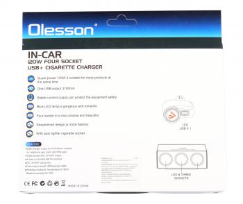 619 р. Разветвитель прикуривателя 4-х гнездовой 12-24V 1USB OLESSON OLESSON no.1527  с доставкой в г. Пермь. Увеличить фотографию 4