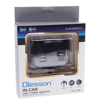 419 р. Разветвитель прикуривателя 3-х гнездовой 12-24V 2USB OLESSON OLESSON no.1505  с доставкой в г. Пермь. Увеличить фотографию 2