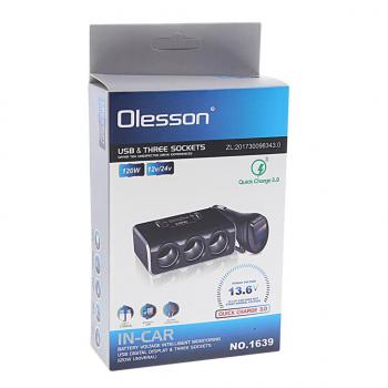999 р. Разветвитель прикуривателя 3-х гнездовой 12-24V 2USB OLESSON OLESSON no.1639  с доставкой в г. Пермь. Увеличить фотографию 2