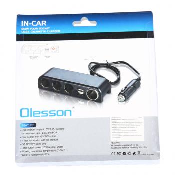 499 р. Разветвитель прикуривателя 4-х гнездовой 12-24V 2USB OLESSON OLESSON no.1525  с доставкой в г. Пермь. Увеличить фотографию 4