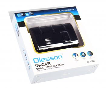 419 р. Разветвитель прикуривателя 3-х гнездовой 12-24V 2USB OLESSON OLESSON no.1506  с доставкой в г. Пермь. Увеличить фотографию 3