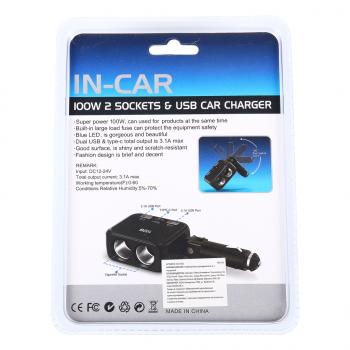 419 р. Разветвитель прикуривателя 2-х гнездовой 12-24V 2USB + 1Type C IN-CAR IN-CAR no.1655  с доставкой в г. Пермь. Увеличить фотографию 2