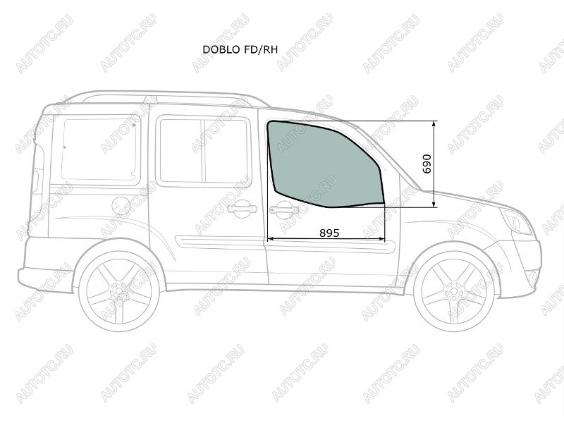 3 079 р. Стекло боковое опускное (Спереди Справа Цвет зеленый) Fiat Doblo 01-16 XYG DOBLO FD/RH  с доставкой в г. Пермь