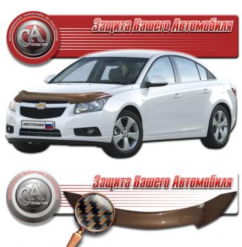 Дефлектор капота CA-Plastic Chevrolet Cruze  J300 (2009-2015) седан дорестайлинг, седан рестайлинг (серия Шелкография карбон медь)