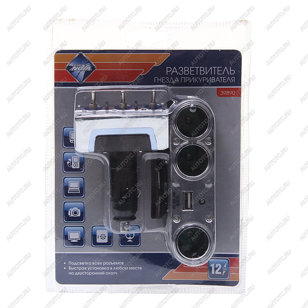 449 р. Разветвитель прикуривателя 3-х гнездовой + 1 USB 12V с тумблерами NOVA BRIGHT NOVA BRIGHT 39890  с доставкой в г. Пермь