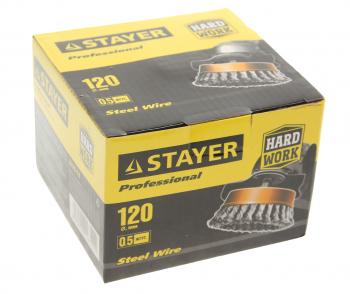 899 р. Кордщетка для УШМ чашка 120мм крученая сталь М14 STAYER STAYER 35128-120  с доставкой в г. Пермь. Увеличить фотографию 2