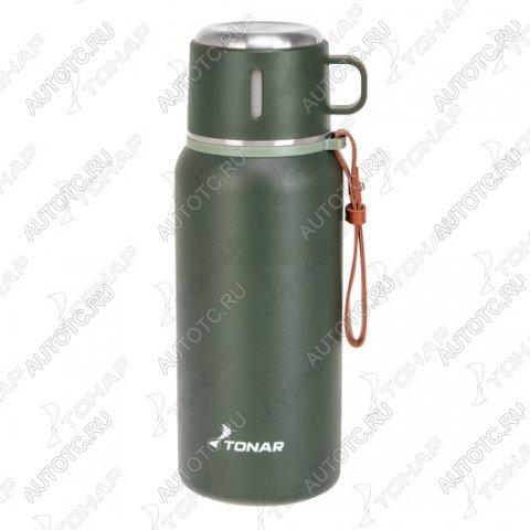 1 839 р. Термос ТОНАР 900ML хаки (пробка-ситечко, крышка-кружка, ремешок)  t-kd-7030-0.9  с доставкой в г. Пермь