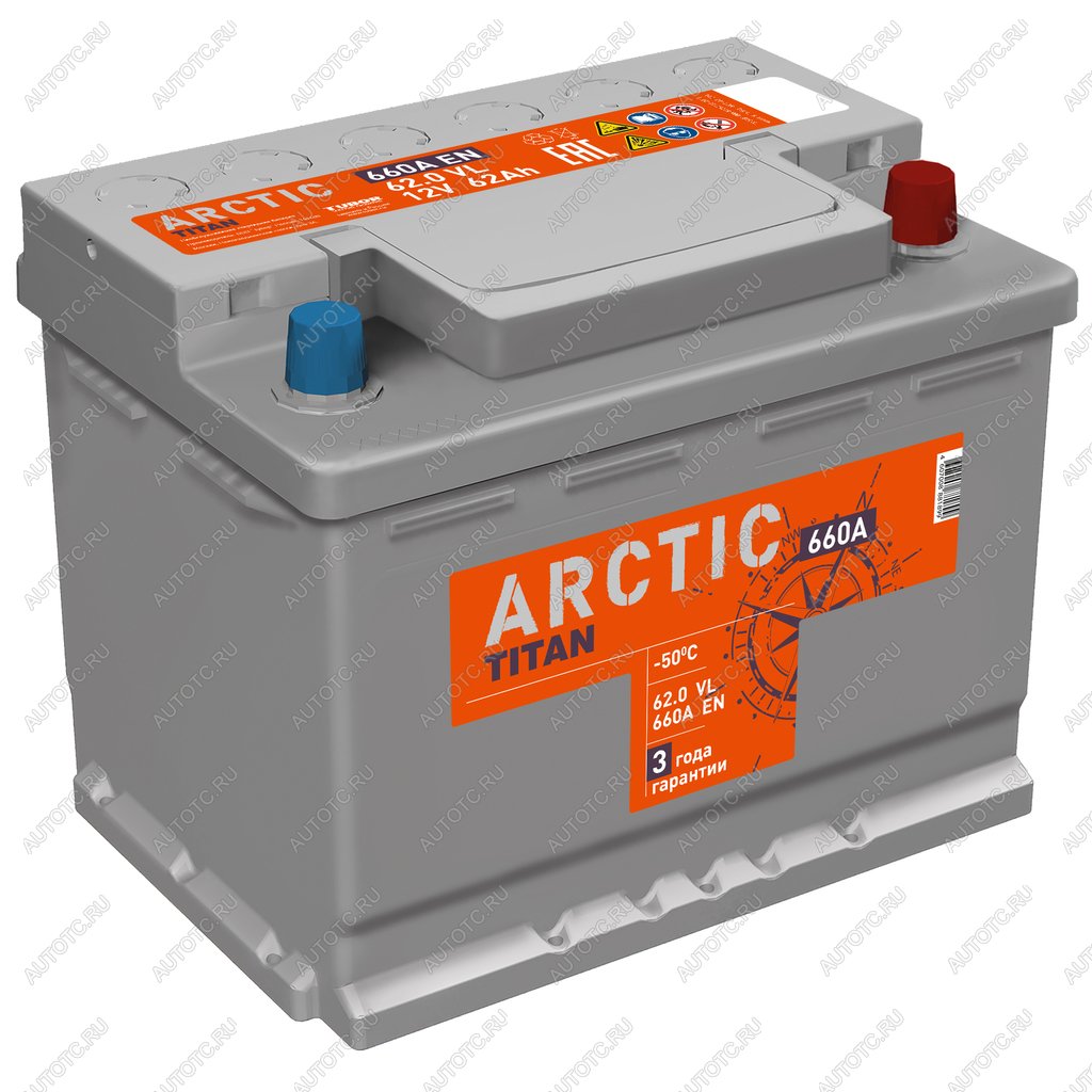 9 399 р. Аккумулятор ТИТАН Arctic 62Ач обратная полярность ТИТАН 6ст62(0)  с доставкой в г. Пермь