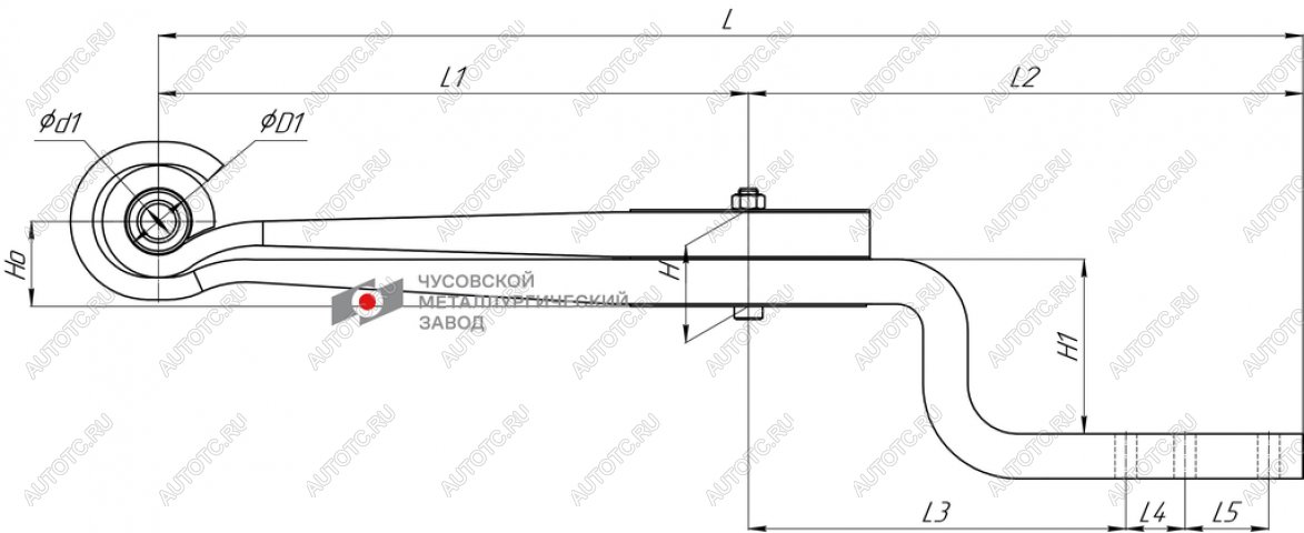 28 999 р. Рессора ТОНАР-9523 задняя (2 листа) полурессоры (рычаг) с шарниром изогнутая L=1044мм ЧМЗ ЧМЗ 1003802th-z  с доставкой в г. Пермь