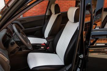 5 999 р. Чехлы на сиденье Экокожа (с 2021г. 40/60 с подлокот. экокожа) Seintex  Hyundai Creta  SU (2020-2022) (черный/белый)  с доставкой в г. Пермь. Увеличить фотографию 2