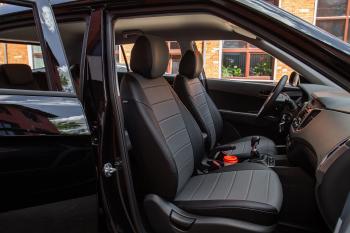 5 999 р. Чехлы на сиденье Экокожа (с 2021г. 40/60 с подлокот. экокожа) Seintex  Hyundai Creta  SU (2020-2022) (черный/серый)  с доставкой в г. Пермь. Увеличить фотографию 2