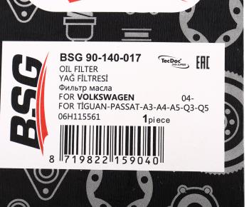 559 р. Фильтр масляный VW AUDI SEAT SKODA (1.82.0 TSITFSI) (04-) BSG BSG bsg90140017  с доставкой в г. Пермь. Увеличить фотографию 4