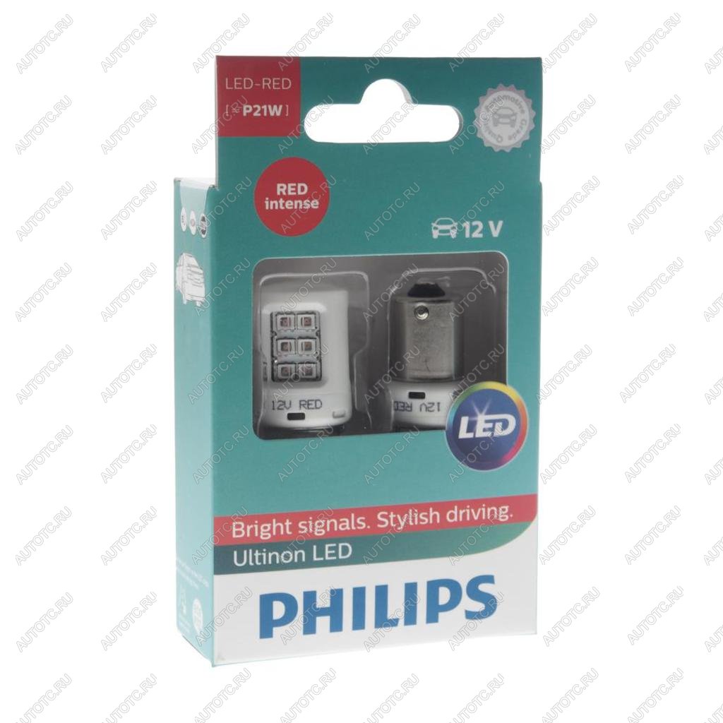 1 279 р. Лампа светодиодная 12V P21W BA15s (2шт.) Led Red Ultinon PHILIPS PHILIPS 11498ulrx2  с доставкой в г. Пермь