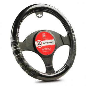 979 р. Оплетка руля (M) 37-39см черно-серая экокожа 3D вставки AUTOPROFI AUTOPROFI ap-2051 bkgy (m)  с доставкой в г. Пермь. Увеличить фотографию 1