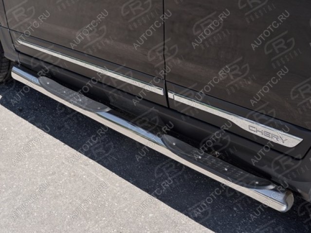 24 549 р. Пороги труба с накладкой SLITKOFF  Chery Tiggo 5  (T21) (2014-2017) дорестайлинг (нержавейка, торцы - срез под 45 градусов)  с доставкой в г. Пермь
