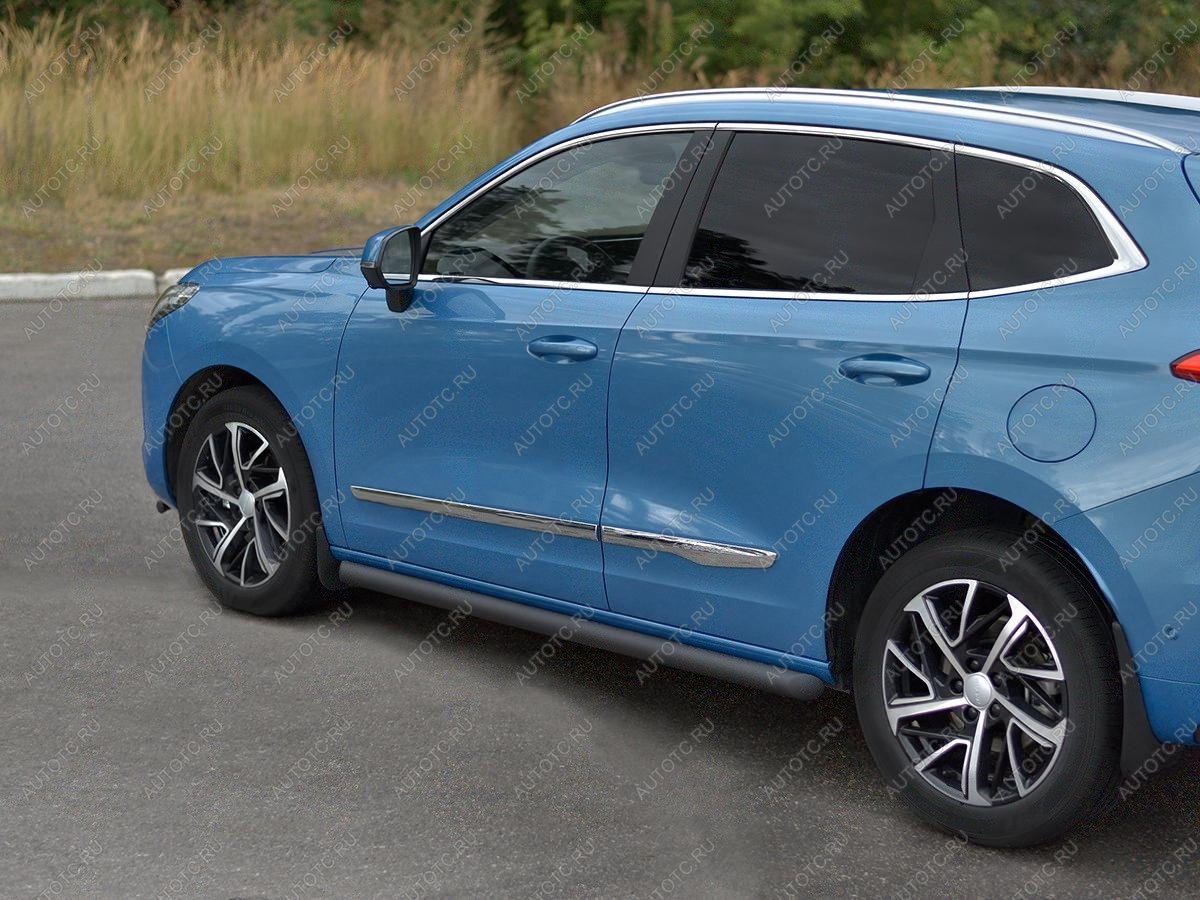 11 749 р. Пороги труба SLITKOFF Haval Jolion дорестайлинг (2020-2024) (нержавейка, торцы - срез под 45 градусов)  с доставкой в г. Пермь