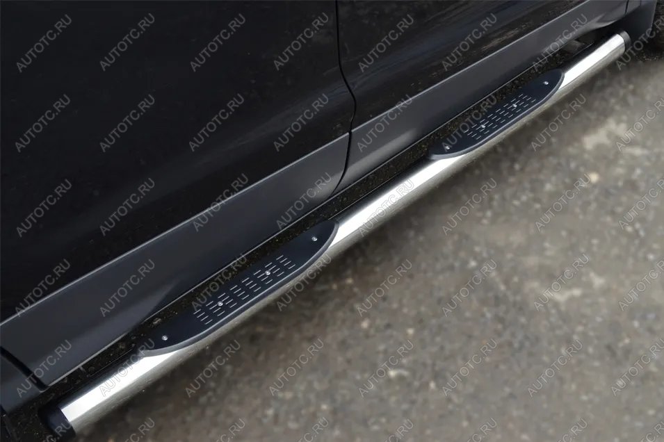 22 549 р. Пороги труба (с накладками) SLITKOFF Hyundai Tucson JM (2004-2010) (нержавейка, на торцах пластиковые заглушки)  с доставкой в г. Пермь
