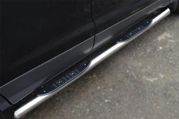 Пороги труба с накладками (d76) SLITKOFF KIA Sorento  XM (2009-2012) дорестайлинг (нержавейка, на торцах округлая напайка под 90 градусов)