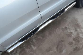 Пороги труба с накладками (d76) SLITKOFF KIA Sportage  3 SL (2010-2014) дорестайлинг (нержавейка, торцы - срез под 45 градусов)