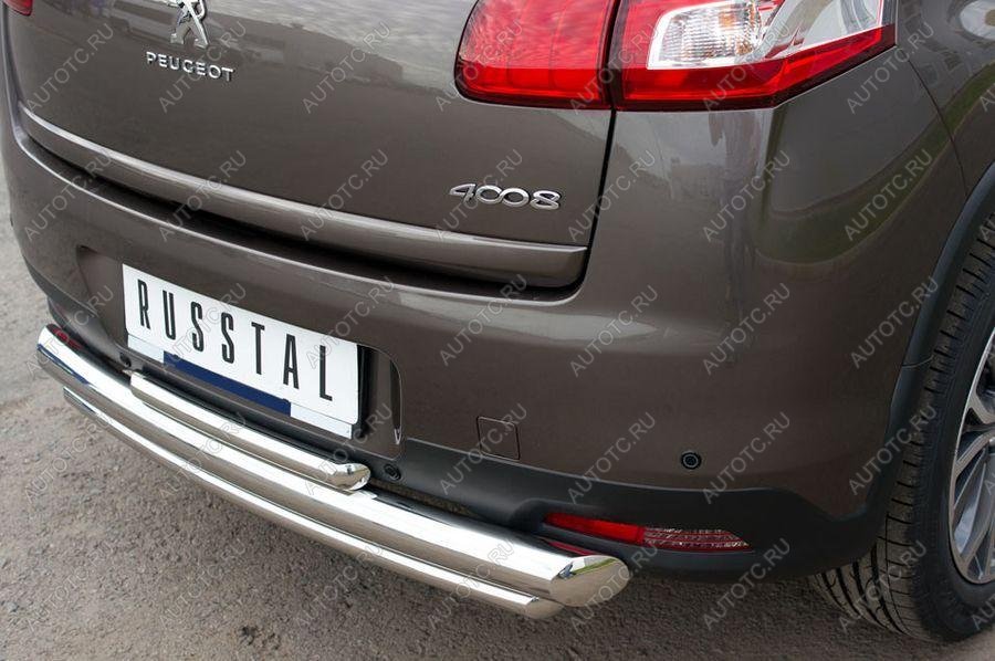 12 199 р. Защита заднего бампера d76d42d42 Slitkoff Peugeot 4008 (2012-2017) (нержавейка полированная)  с доставкой в г. Пермь