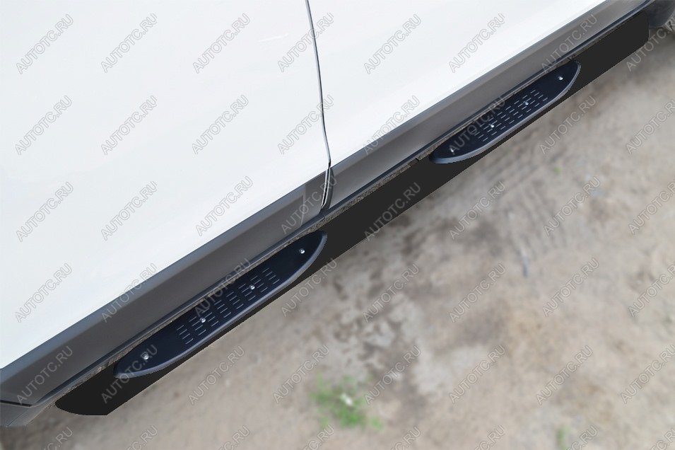 15 549 р. Пороги труба с накладками (d76) SLITKOFF  Toyota Hilux  AN120 (2020-2025) 2-ой рестайлинг (нержавейка, торцы - срез под 45 градусов)  с доставкой в г. Пермь