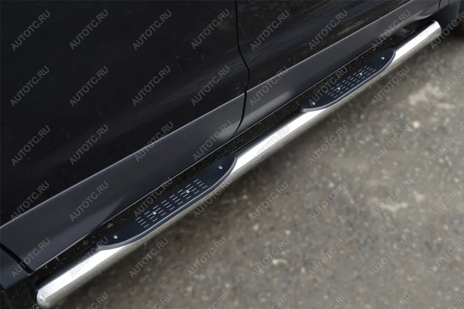 24 549 р. Пороги труба с накладками (d76) SLITKOFF  Volkswagen Tiguan  NF (2011-2017) рестайлинг (нержавейка, на торцах округлая напайка под 90 градусов)  с доставкой в г. Пермь
