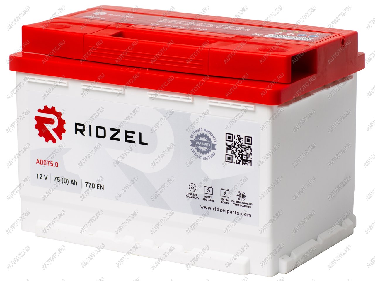 9 199 р. Аккумулятор RIDZEL 75Ач обратная полярность RIDZEL 6ст75(0) ab075.0  с доставкой в г. Пермь