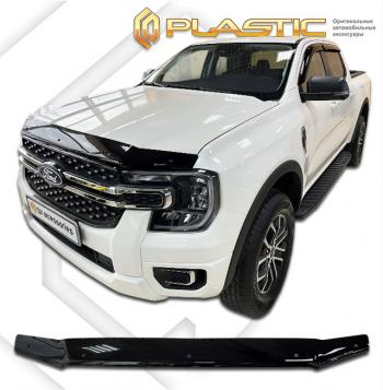 1 899 р. Дефлектор капота CA-Plastiс  Ford Ranger (2019-2023) SuperCab, SuperCrew (серия Classic черный)  с доставкой в г. Пермь. Увеличить фотографию 2