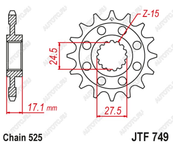 1 959 р. Звезда цепного привода JTF749 15  jtf749.15  с доставкой в г. Пермь