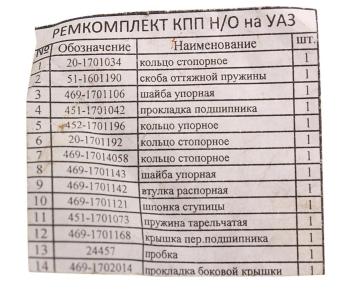 739 р. Ремкомплект УАЗ КПП СО (шайбы,кольца,гайки) NO NAME 469-1701025-34-80*рк  с доставкой в г. Пермь. Увеличить фотографию 2