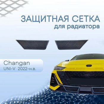 2 399 р. Защитная сетка в бампер (низ, 2 штуки) Стрелка 11 Changan UNI-V лифтбэк (2021-2025) (Чёрный)  с доставкой в г. Пермь. Увеличить фотографию 2