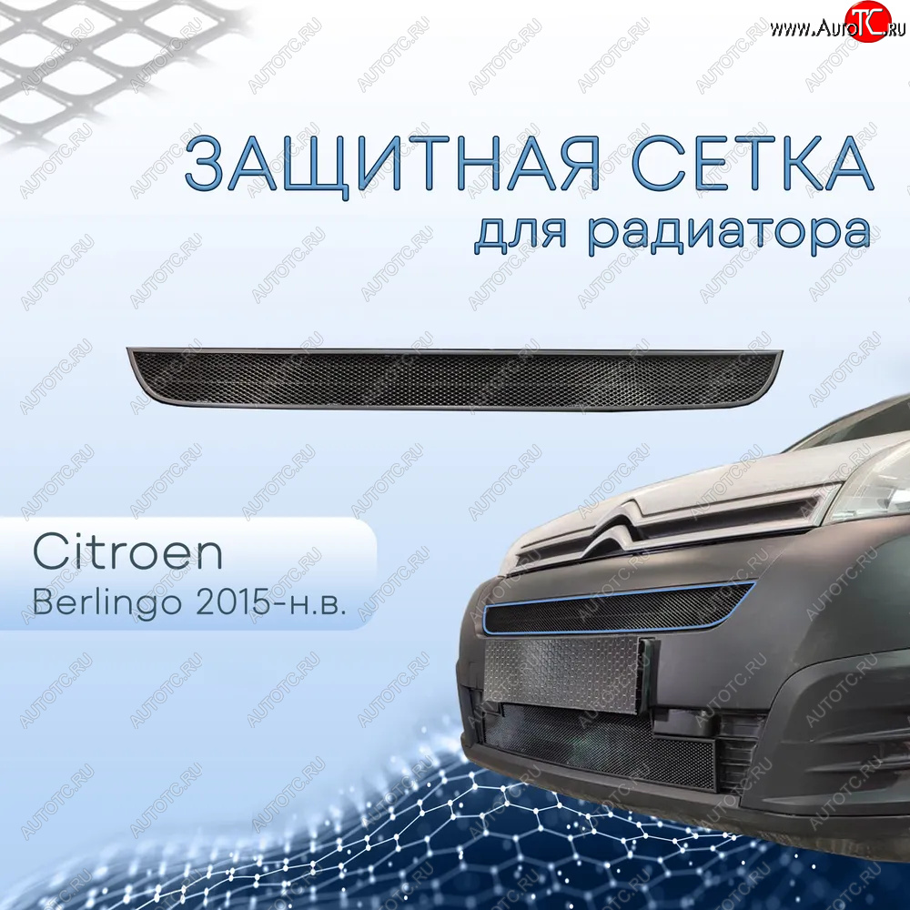 2 149 р. Защитная сетка в бампер (верх, ячейка 3х7 мм) Alfeco Стандарт CITROEN Berlingo B9 рестайлинг (2015-2022) (Чёрная)  с доставкой в г. Пермь