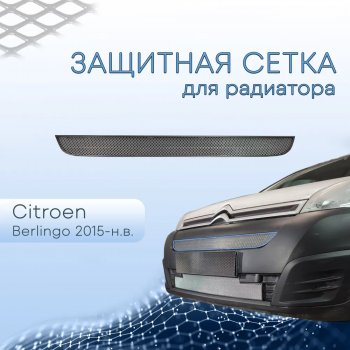 Защитная сетка в бампер (верх, ячейка 3х7 мм) Alfeco Стандарт CITROEN Berlingo  B9 (2015-2022) рестайлинг (Хром)