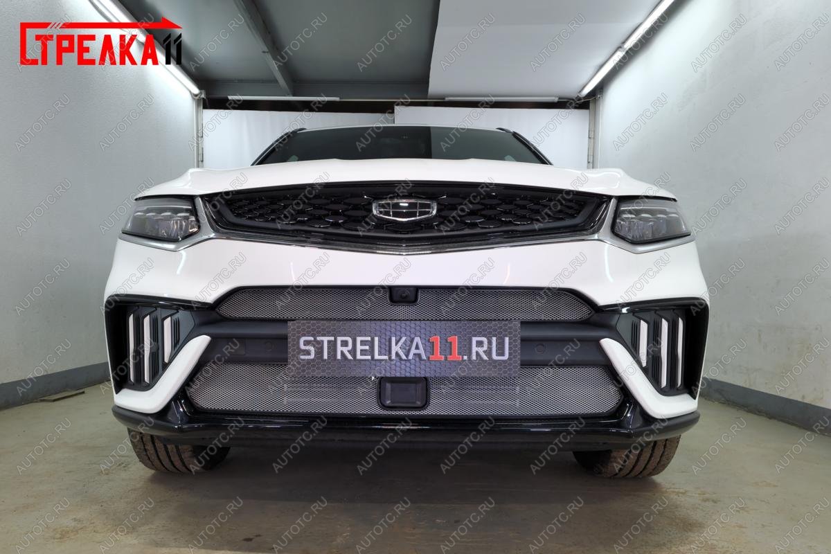 3 389 р. Защита радиатора (низ с датчиками) Стрелка11 Стандарт  Geely Tugella  FY11,HPBA4 (2022-2025) рестайлинг (хром)  с доставкой в г. Пермь