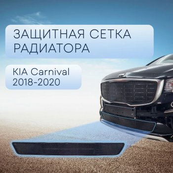 Защитная сетка в бампер (низ, ячейка 3х7 мм) Alfeco Стандарт KIA Carnival  YP (2018-2020) минивэн рестайлинг (Чёрная)