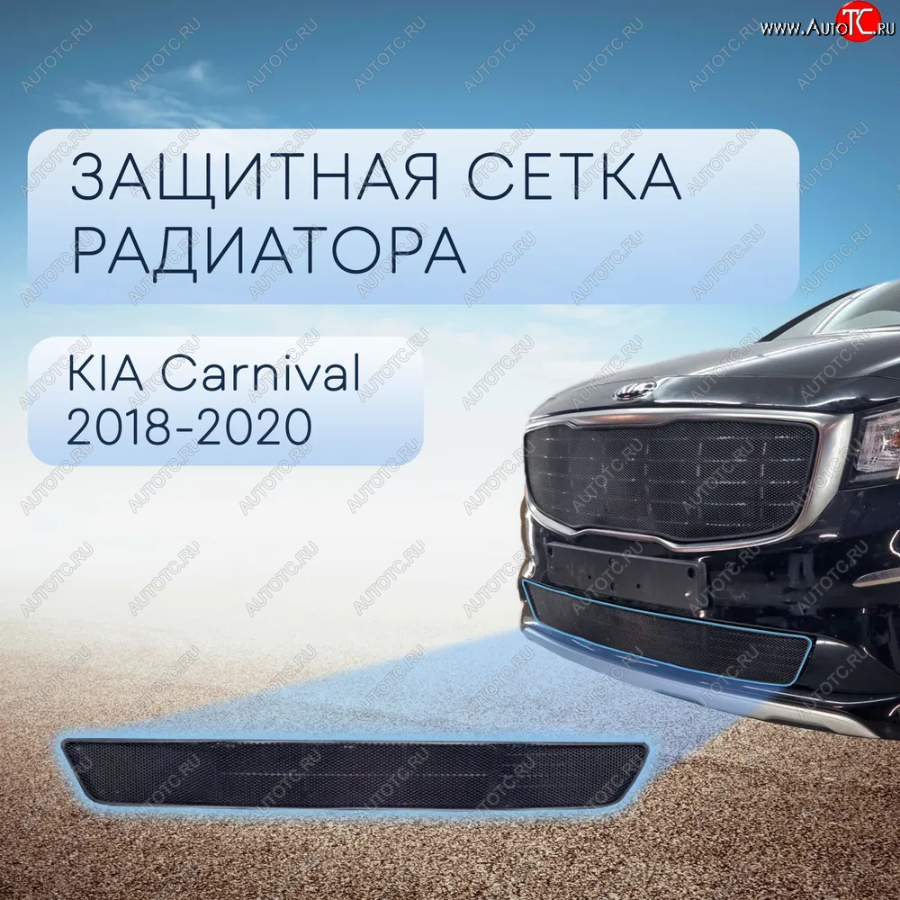 2 489 р. Защитная сетка в бампер (низ, ячейка 3х7 мм) Alfeco Стандарт  KIA Carnival  YP (2018-2020) минивэн рестайлинг (Чёрная)  с доставкой в г. Пермь