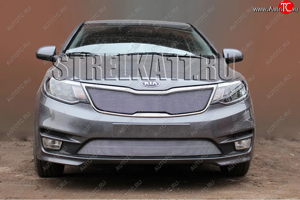 3 149 р. Защитная сетка в бампер (низ, ячейка 3х7 мм) Alfeco Стандарт  KIA Rio  3 QB (2015-2017) хэтчбек 5 дв. рестайлинг (Хром)  с доставкой в г. Пермь