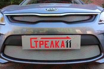 Защита радиатора (верх, заглушка без сот) Стрелка11 Стандарт KIA Rio  4 YB (2017-2020) дорестайлинг, хэтчбэк (хром)