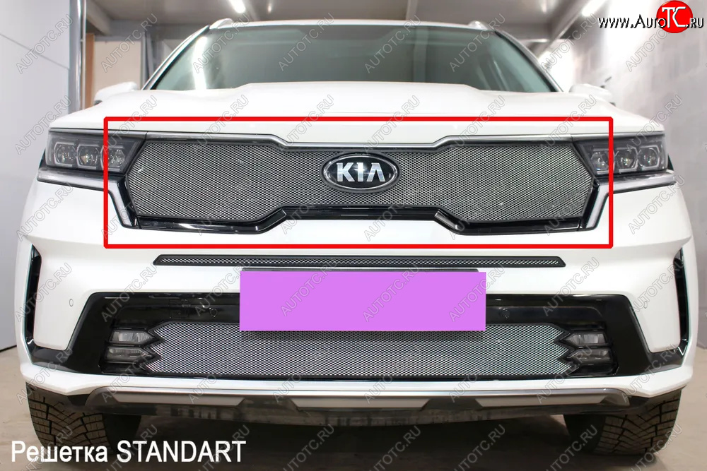 3 899 р. Защитная сетка в бампер (верх, ячейка 3х7 мм) Alfeco Стандарт  KIA Sorento  MQ4 (2020-2022) (Хром)  с доставкой в г. Пермь