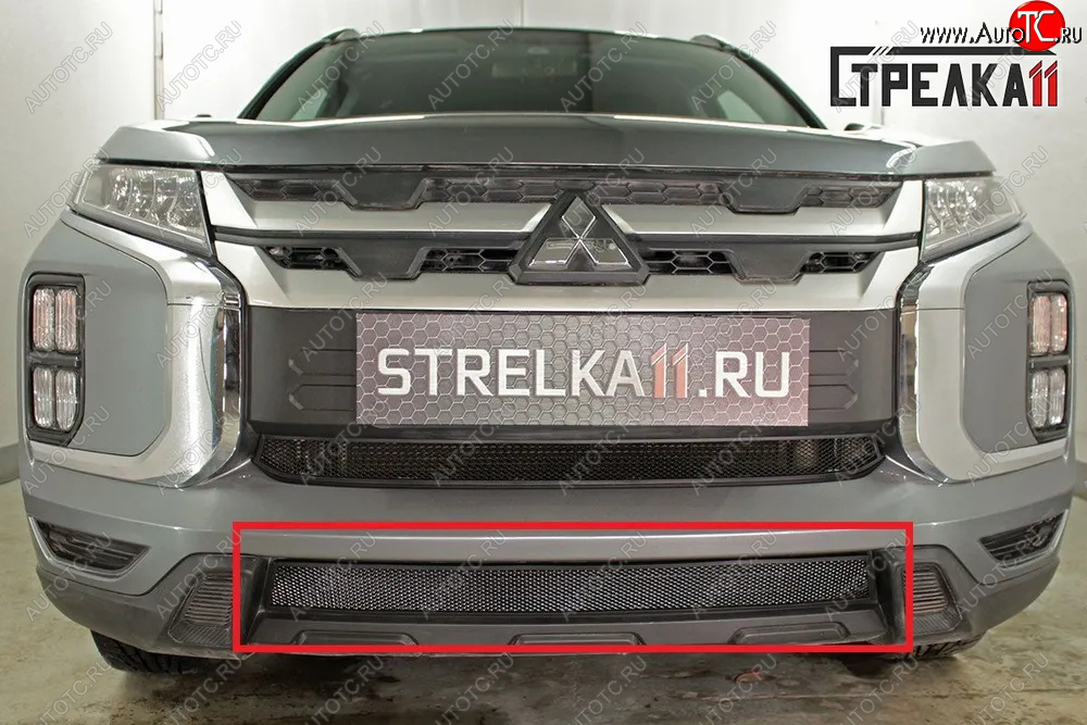 2 569 р. Защитная сетка в бампер (низ, ячейка 3х7 мм) Alfeco Стандарт Mitsubishi ASX 3-ий рестайлинг (2019-2025) (Чёрная)  с доставкой в г. Пермь