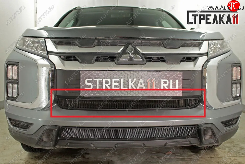 2 469 р. Защитная сетка в бампер (центр, ячейка 3х7 мм) Alfeco Стандарт Mitsubishi ASX 3-ий рестайлинг (2019-2025) (Чёрная)  с доставкой в г. Пермь