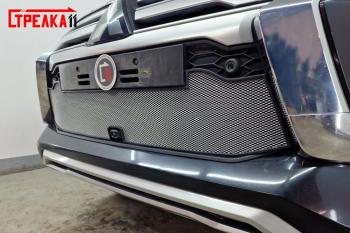 3 489 р. Защита радиатора (с камерой) Стрелка11 Стандарт  Mitsubishi Pajero Sport  QF (2019-2022) рестайлинг (черная)  с доставкой в г. Пермь. Увеличить фотографию 3