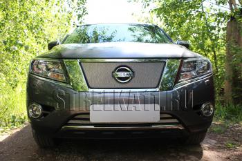 4 099 р. Защита радиатора (верх) Стрелка11 Стандарт Nissan Pathfinder R52 дорестайлинг (2012-2017) (хром)  с доставкой в г. Пермь. Увеличить фотографию 2