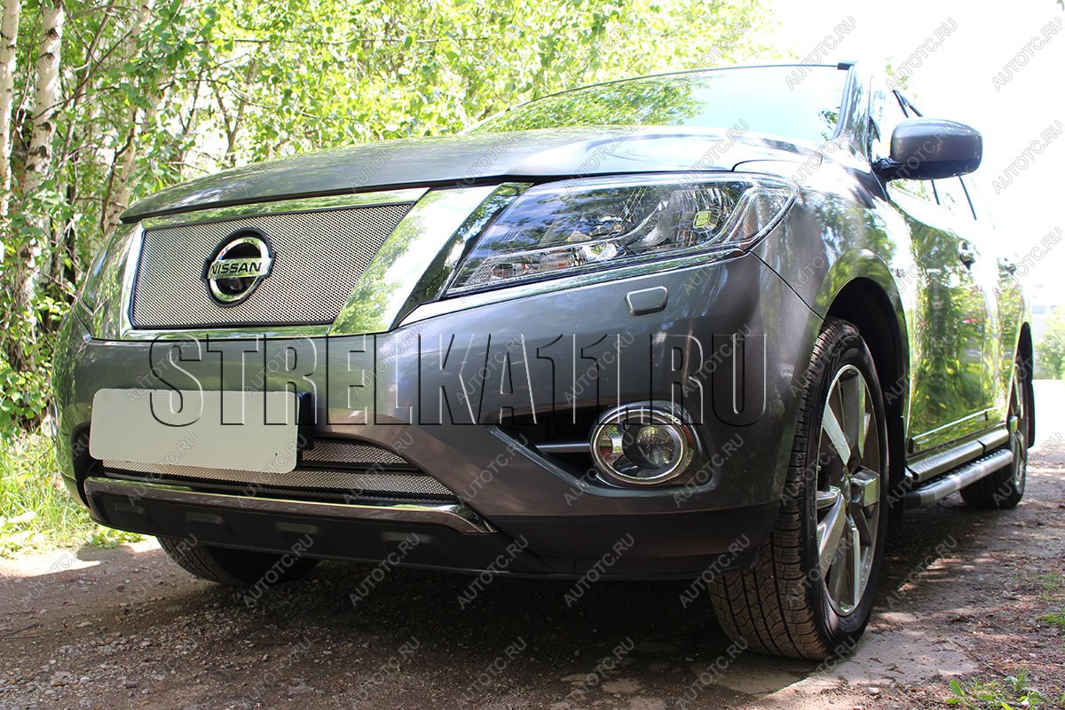 5 349 р. Защита радиатора (низ 2 части) Стрелка11 Стандарт Nissan Pathfinder R52 дорестайлинг (2012-2017) (хром)  с доставкой в г. Пермь